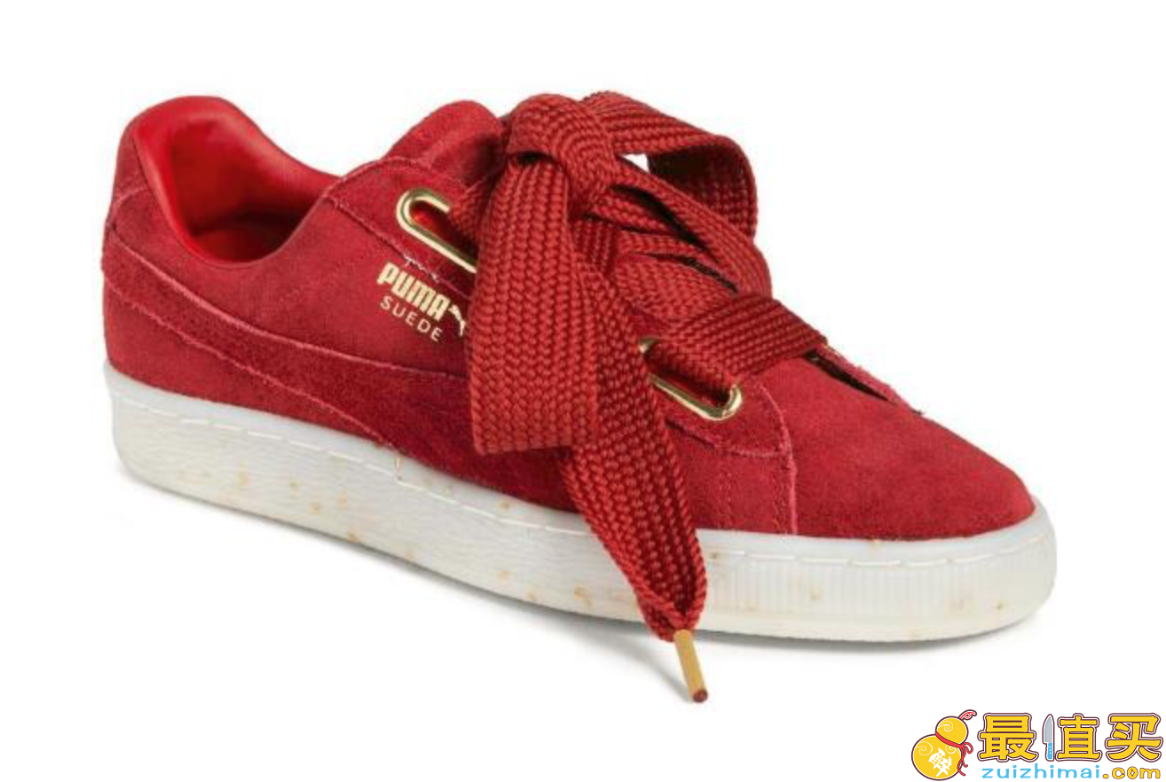 Puma Suede Heart Sneaker 女款红色麂皮运动鞋	特价$47.96